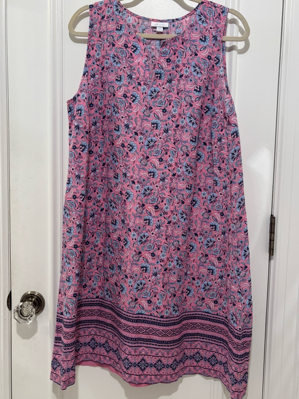 J. Jill Pink Floral Linen Dress with Blue Accents